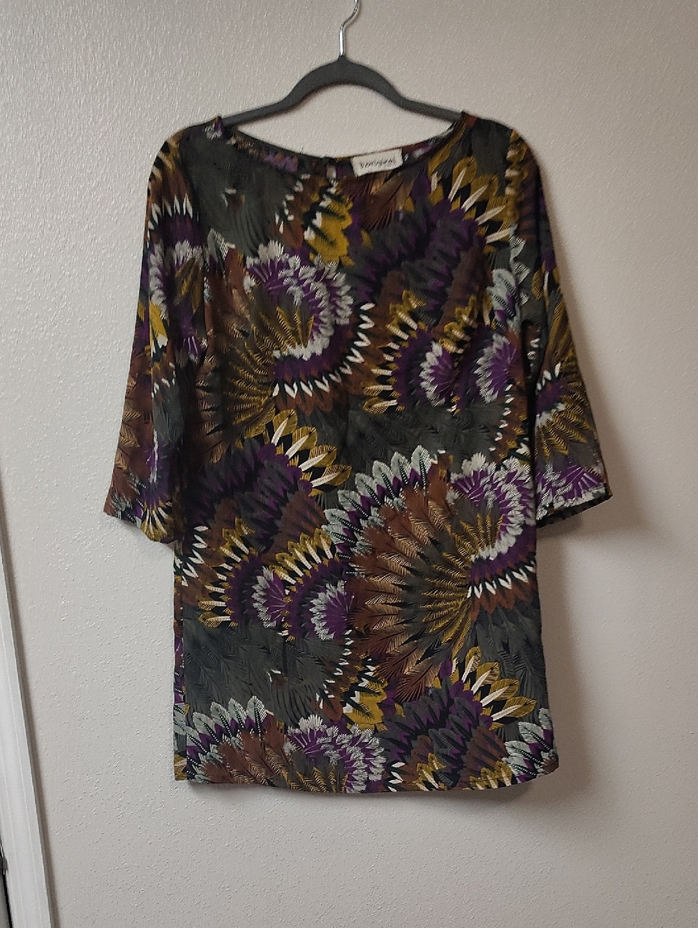 B.Original by Shoe Fly Womens Abstract Feather Print 3/4 Sleeve Tunic Top Medium